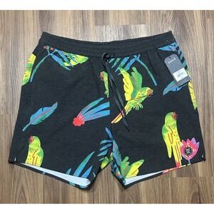 ROARK Mens Swim Boardshorts Shorey Macaw Black Hemp Blend Thomas Sz L